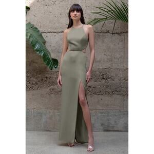 JENNY YOO 'Kendra' Satin Gown in Moss Sage Green NWT US 6